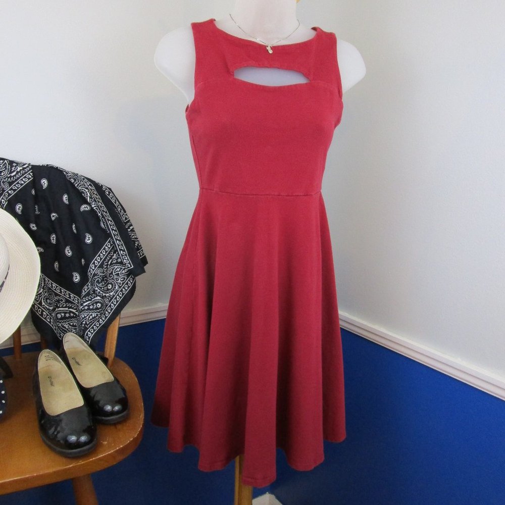 Maroon Knit Fit and Flare Sleeveless Dress